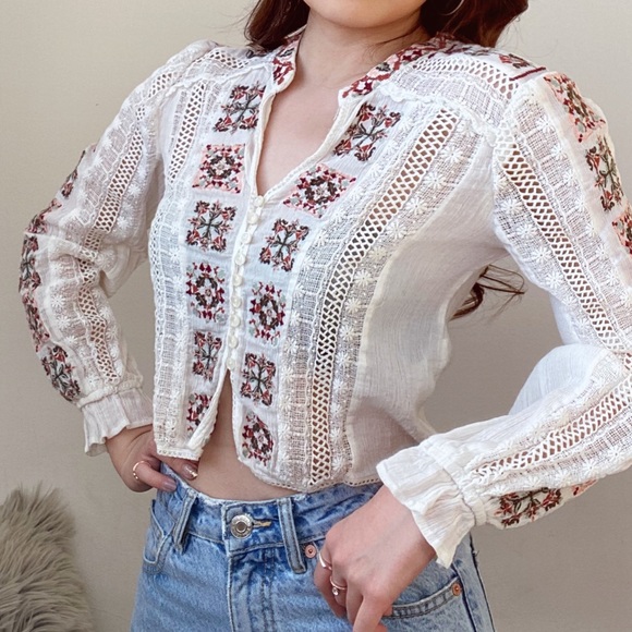 Zara Embroidered Cropped Blouse - Picture 2 of 5